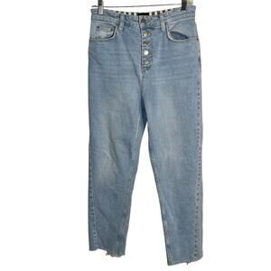 BDG Urban Outfitters Girlfriend Jeans Button Fly Light Wash Raw Hem Size 28